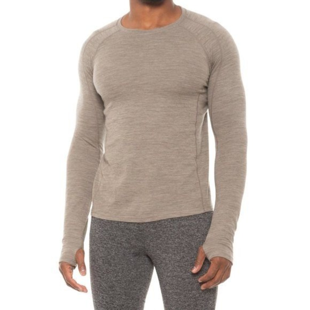 Wicked Wool Merino Wool‎ Blend Long Sleeve Shirt M Heathered Tan Gray